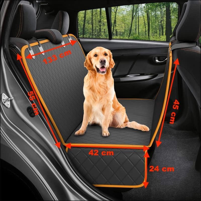GoBuyer Dog Car Seat Cover Protector Liner for Car Boot and Back/Rear Seat Accessories - Universal & Non-slip and Velcro Openings for Seat Belt (Orange)