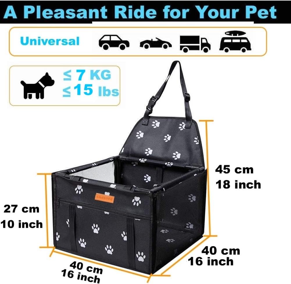 GoBuyer Pet Travel Car Seat Booster Carrier Box Basket with Seat Belt Harness Restraint for Puppy and Cat