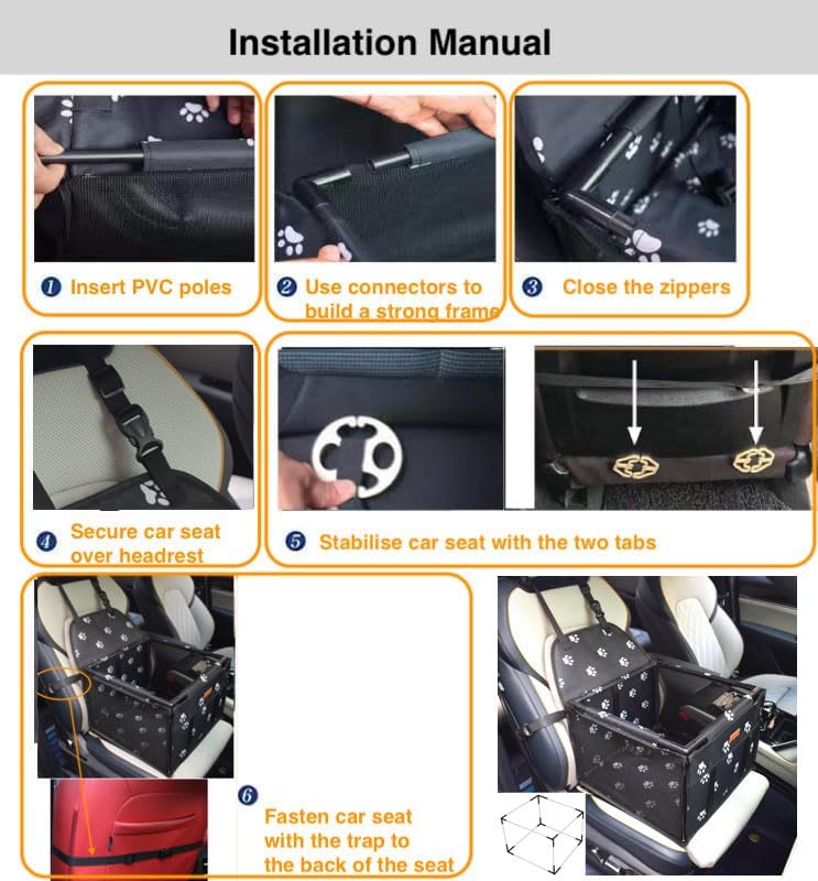 GoBuyer Pet Travel Car Seat Booster Carrier Box Basket with Seat Belt Harness Restraint for Puppy and Cat