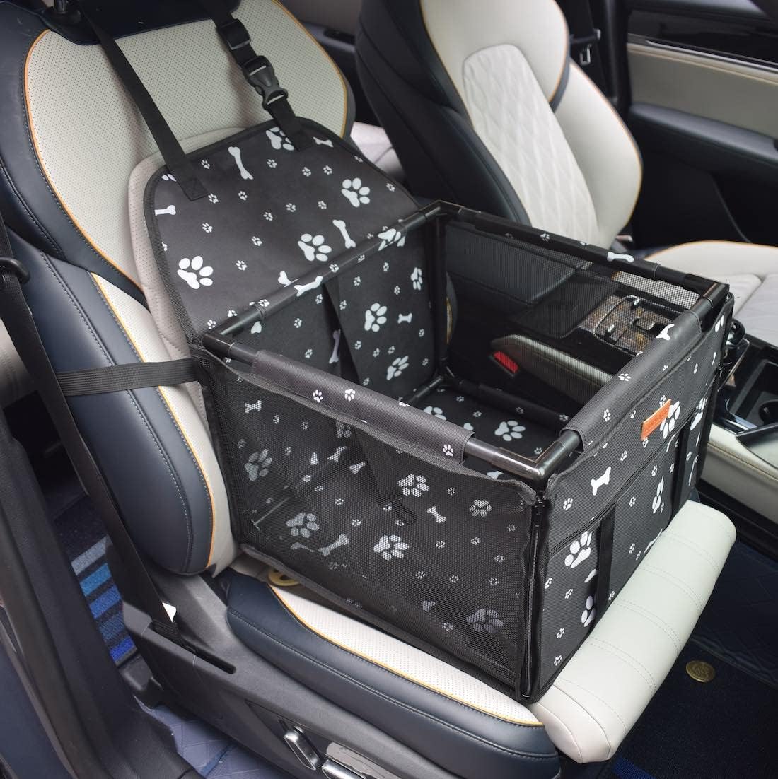 GoBuyer Pet Travel Car Seat Booster Carrier Box Basket with Seat Belt Harness Restraint for Puppy and Cat