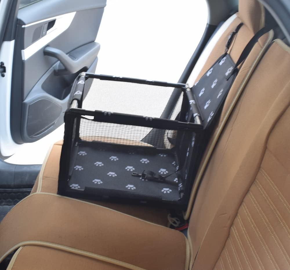 GoBuyer Pet Travel Car Seat Booster Carrier Box Basket with Seat Belt Harness Restraint for Puppy and Cat
