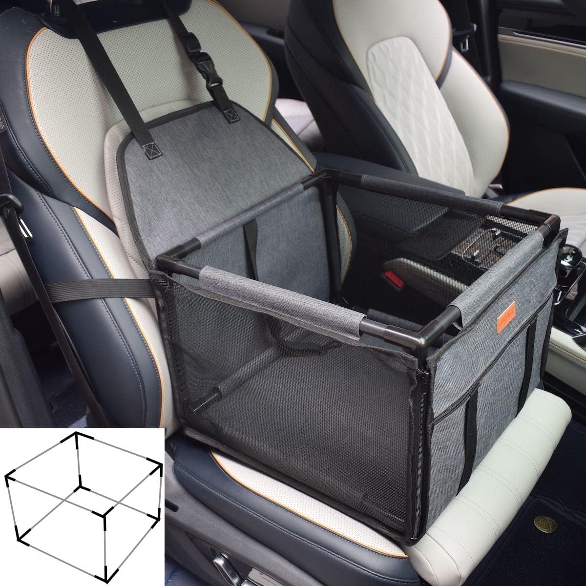 GoBuyer Waterproof Pet Travel Car Seat Booster Carrier Box and Basket with Seat Belt Harness Restraint for Puppy and Cat