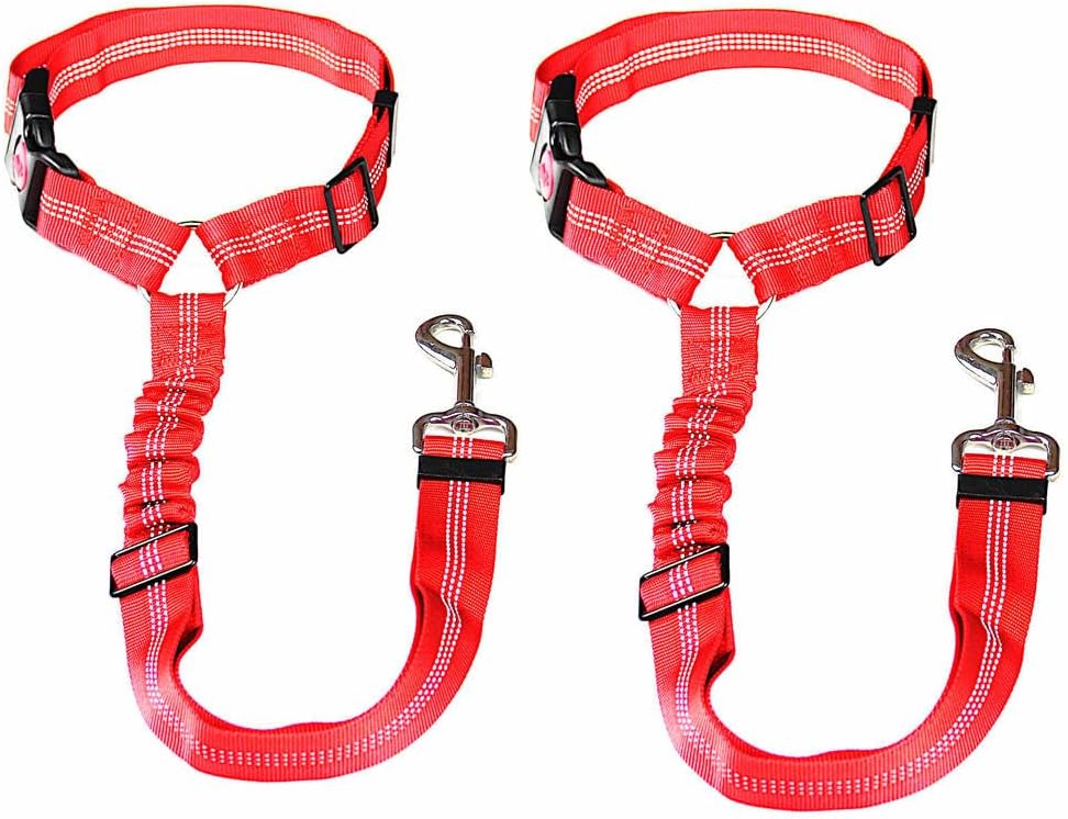 GoBuyer Dog Car Headrest Seat Belt 2 Pack for Pet Dogs Safety Harness Travel Accessories in UK, with Adjustable Heavy Duty Nylon and Anti Shock Elastic Bungee Buffer