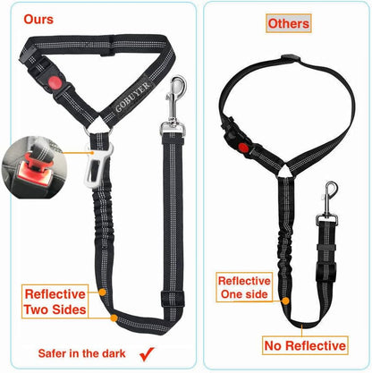 GoBuyer Dog Car Headrest Seat Belt 2 Pack for Pet Dogs Safety Harness Travel Accessories in UK, with Adjustable Heavy Duty Nylon and Anti Shock Elastic Bungee Buffer