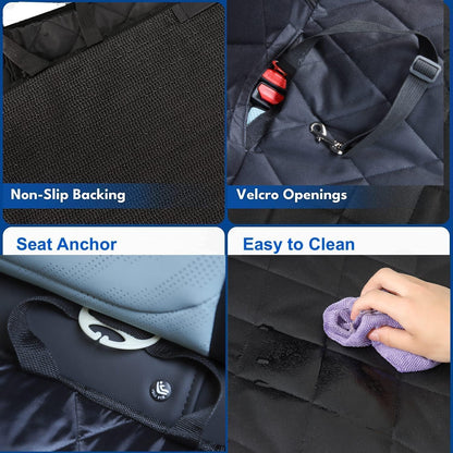 GoBuyer Dog Car Seat Cover Protector Liner for Car Boot and Back or Rear Seat Accessories - Isofix Compatible, Universal & Non-slip and Velcro Openings for Seat Belt