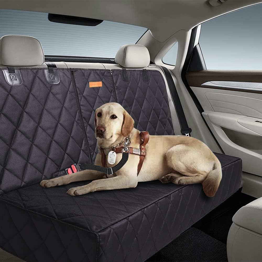 GoBuyer Dog Car Seat Cover Protector Liner for Car Boot and Back or Rear Seat Accessories - Isofix Compatible, Universal & Non-slip and Velcro Openings for Seat Belt